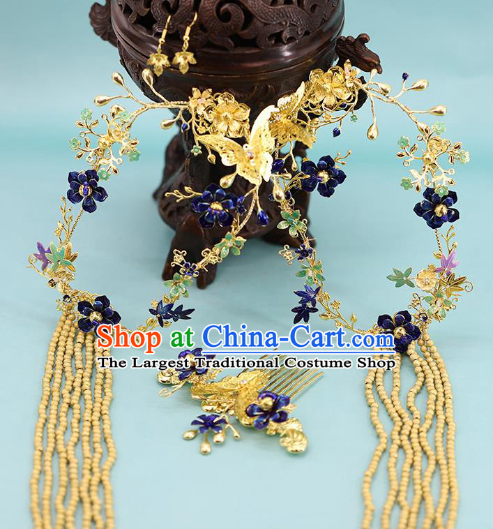 Traditional Chinese Wedding Brass Hair Comb Hairpins Headdress Ancient Bride Hair Accessories for Women