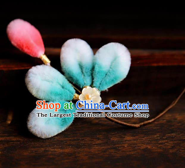 Traditional Chinese Handmade Blue Velvet Flower Hairpin Headdress Ancient Hanfu Hair Accessories for Women