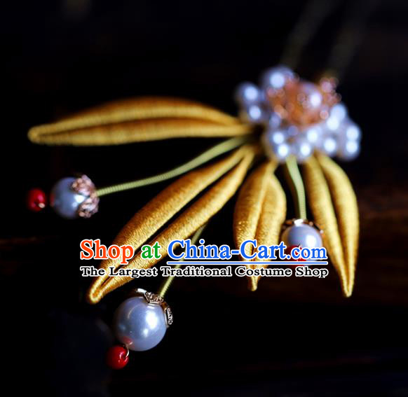 Traditional Chinese Handmade Golden Leaf Hairpin Headdress Ancient Hanfu Hair Accessories for Women