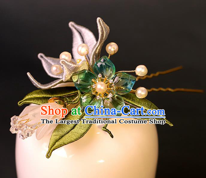 Traditional Chinese Handmade Brass Flowers Hairpin Headdress Ancient Hanfu Hair Accessories for Women