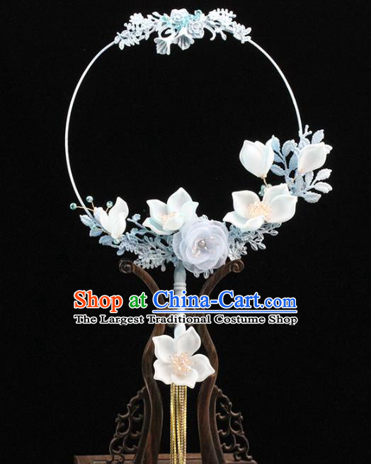 Traditional Chinese Handmade Silk Flowers Round Fans Ancient Hanfu Wedding Palace Fan for Women