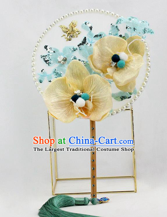 Traditional Chinese Handmade Phalaenopsis Round Fans Ancient Hanfu Wedding Palace Fan for Women