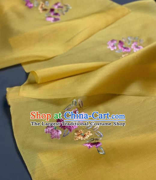 Chinese Traditional Embroidered Chrysanthemum Pattern Design Yellow Silk Fabric Asian Hanfu Material