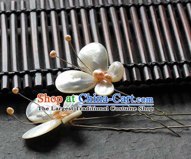 Traditional Chinese Handmade Shell Butterfly Hairpin Headdress Ancient Hanfu Hair Accessories for Women