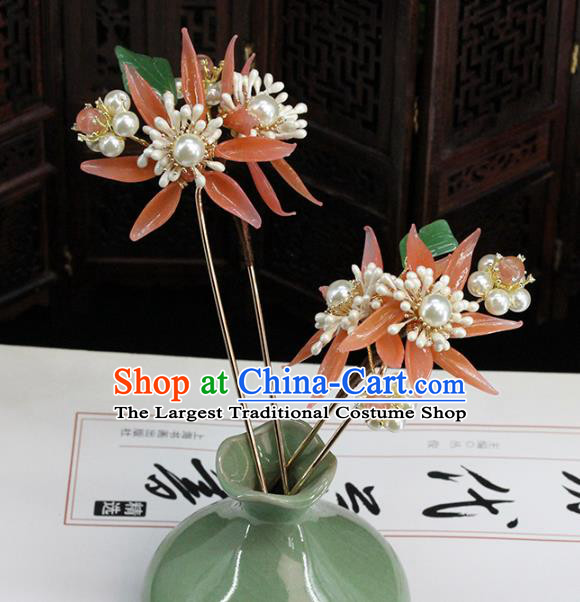 Traditional Chinese Handmade Pink Chrysanthemum Hairpin Headdress Ancient Hanfu Hair Accessories for Women