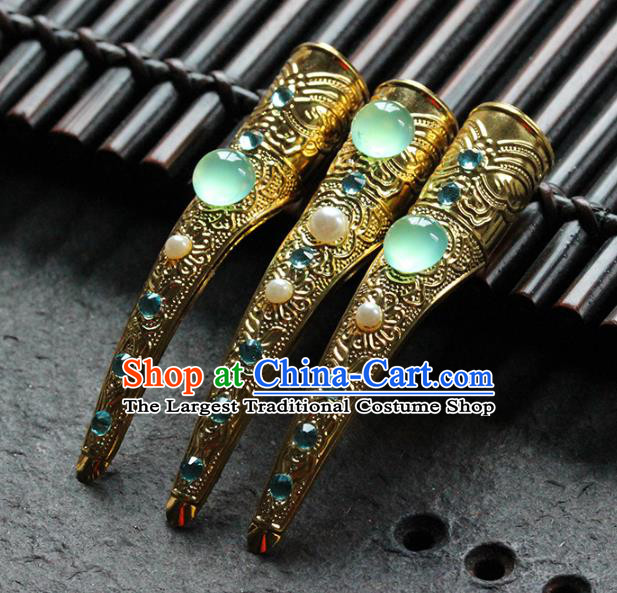 Traditional Chinese Qing Dynasty Gems Nail Wraps Ancient Court Queen Handmade Finger Accessories for Women