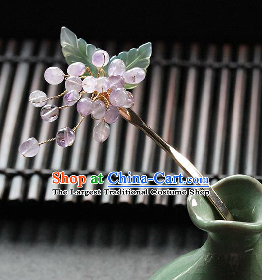 Traditional Chinese Handmade Amethyst Beads Hairpin Headdress Ancient Hanfu Hair Accessories for Women