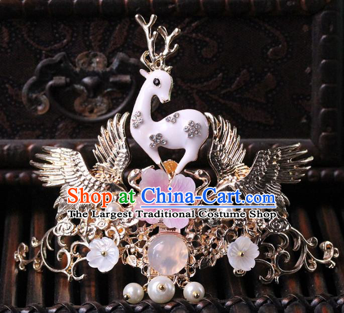 Traditional Chinese Handmade Deer Hair Crown Headdress Ancient Hanfu Hair Accessories for Women