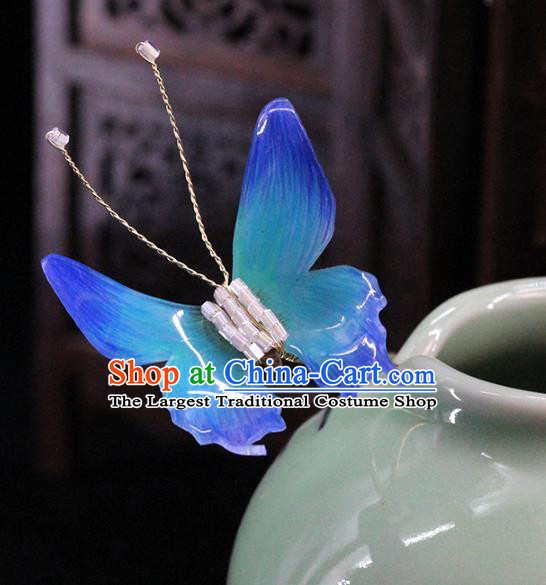 Traditional Chinese Handmade Blue Butterfly Hairpins Headdress Ancient Hanfu Hair Accessories for Women