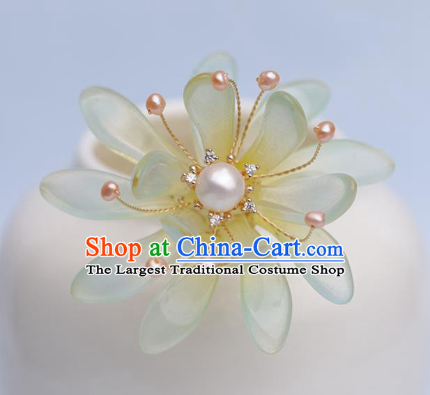 Traditional Chinese Handmade Green Flower Hairpin Headdress Ancient Hanfu Hair Accessories for Women