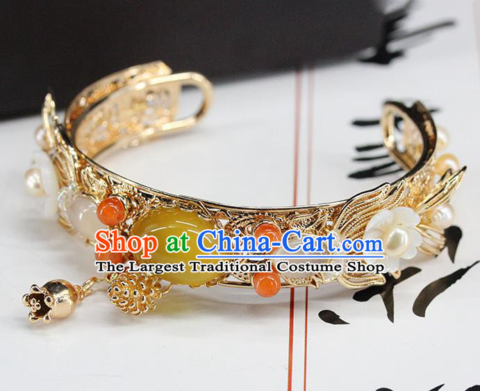 Traditional Chinese Ming Dynasty Yellow Chalcedony Bracelet Ancient Handmade Bangle Accessories for Women