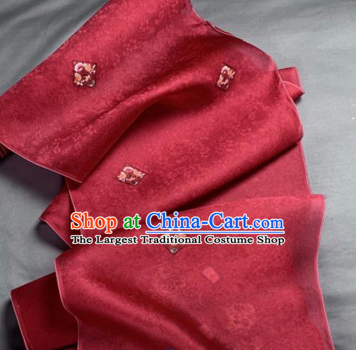 Chinese Traditional Classical Embroidered Birds Pattern Design Red Silk Fabric Asian Hanfu Material