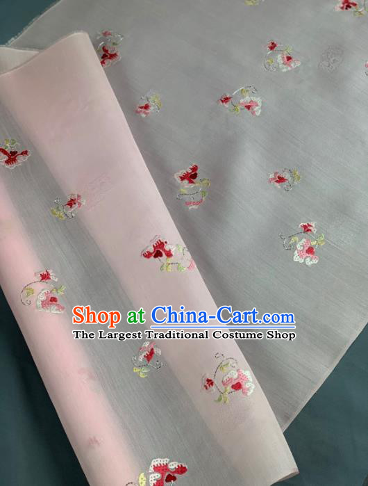 Chinese Traditional Classical Embroidered Pattern Design Light Pink Silk Fabric Asian Hanfu Material