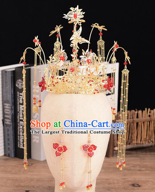 Traditional Chinese Bride Tassel Hair Crown Headdress Ancient Wedding Hair Accessories for Women