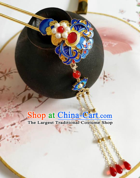 Traditional Chinese Tassel Cloisonne Hairpin Headdress Ancient Court Hair Accessories for Women