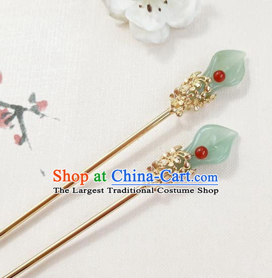 Traditional Chinese Jade Callalily Hairpin Headdress Ancient Court Hair Accessories for Women