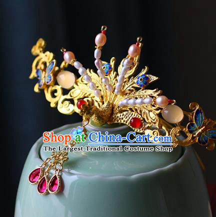 Traditional Chinese Tang Dynasty Pearls Phoenix Hairpins Headdress Ancient Court Hair Accessories for Women