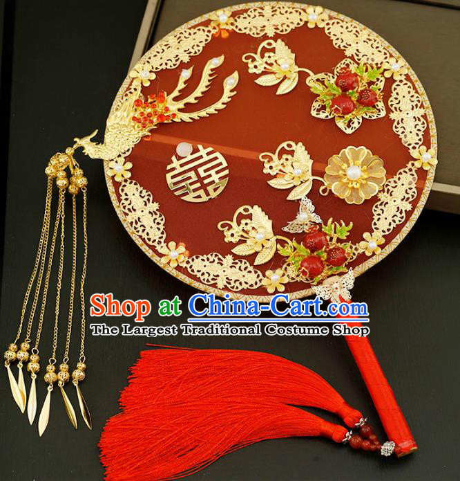 Traditional Chinese Classical Red Silk Round Fans Ancient Hanfu Wedding Palace Fan for Women