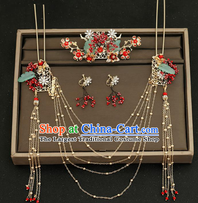 Traditional Chinese Bride Tassel Hairpins Hair Comb Headdress Ancient Wedding Hair Accessories for Women