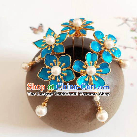 Traditional Chinese Little Blue Plum Blossom Hairpins Headdress Ancient Court Hair Accessories for Women