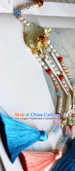 Traditional Chinese Handmade Pearls Tassel Jade Pendant Ancient Hanfu Waist Accessories for Women