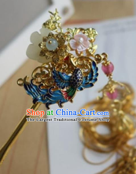 Traditional Chinese Palace Golden Tassel Cloisonne Hairpin Headdress Ancient Court Hair Accessories for Women