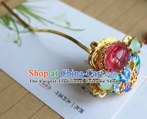 Traditional Chinese Palace Cloisonne Garnet Hairpin Headdress Ancient Court Hair Accessories for Women