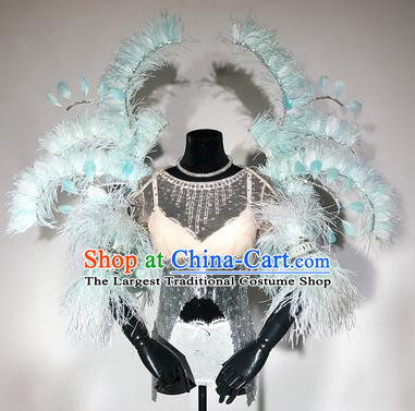 Top Stage Show Brazilian Carnival Costume Catwalks Deluxe Miami Blue Feather Wings for Women