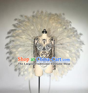 Top Miami Catwalks Deluxe White Peacock Feather Wings Stage Show Brazilian Carnival Costume for Women