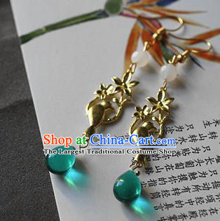 Traditional Chinese Handmade Golden Bird Earrings Ancient Hanfu Green Crystal Ear Accessories for Women