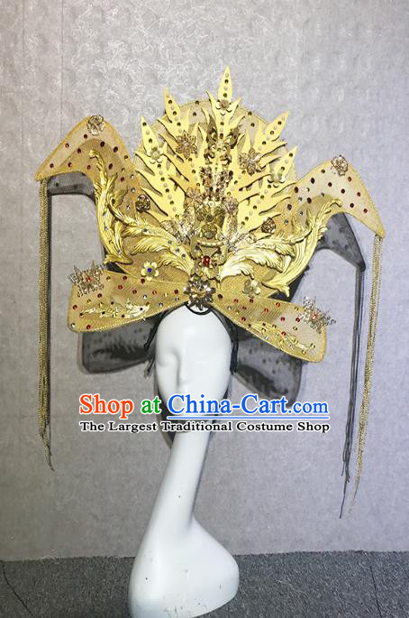 Traditional Chinese Stage Show Golden Phoenix Hair Crown Headdress Handmade Catwalks Hair Accessories for Women