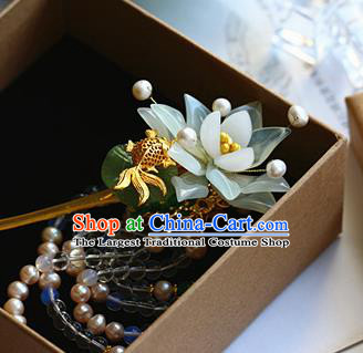 Traditional Chinese Palace Green Lotus Hairpin Headdress Ancient Court Hair Accessories for Women