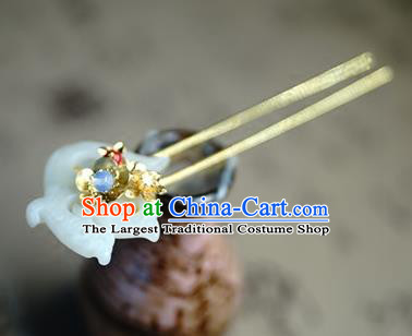 Traditional Chinese Palace Carving Jade Hairpin Headdress Ancient Court Hair Accessories for Women