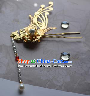 Traditional Chinese Bride Golden Phoenix Hair Clip Hairpin Headdress Ancient Court Hair Accessories for Women