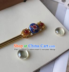 Traditional Chinese Bride Cloisonne Golden Hairpin Headdress Ancient Court Hair Accessories for Women