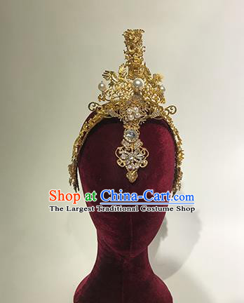 Traditional Chinese Stage Show Golden Phoenix Hair Crown Headdress Handmade Catwalks Hair Accessories for Women