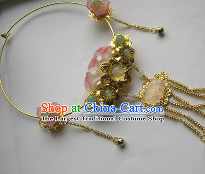 Traditional Chinese Handmade Pink Flowers Necklace Ancient Hanfu Jade Necklet Accessories for Women