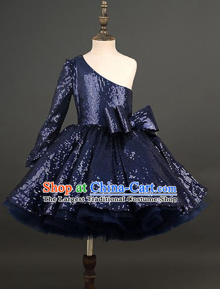 Top Children Compere Navy Short Full Dress Catwalks Princess Stage Show Dance Costume for Kids