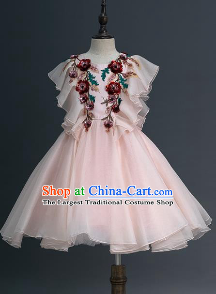 Top Children Compere Light Pink Full Dress Catwalks Princess Stage Show Dance Costume for Kids