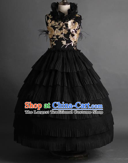 Top Children Fairy Princess Black Veil Full Dress Compere Catwalks Stage Show Dance Costume for Kids