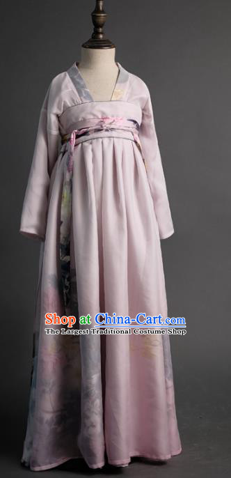 Traditional Chinese Girl Classical Dance Lilac Hanfu Dress Compere Stage Performance Costume for Kids