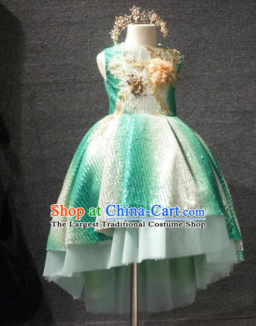 Top Kindergarten Children Day Green Dress Catwalks Stage Show Birthday Costume for Kids