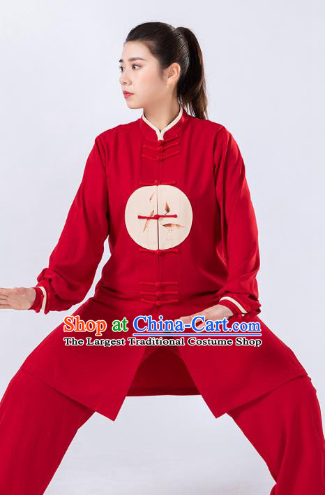 Traditional Chinese Hand Painting Red Tai Chi Suit Martial Arts Stage Performance Costumes for Women