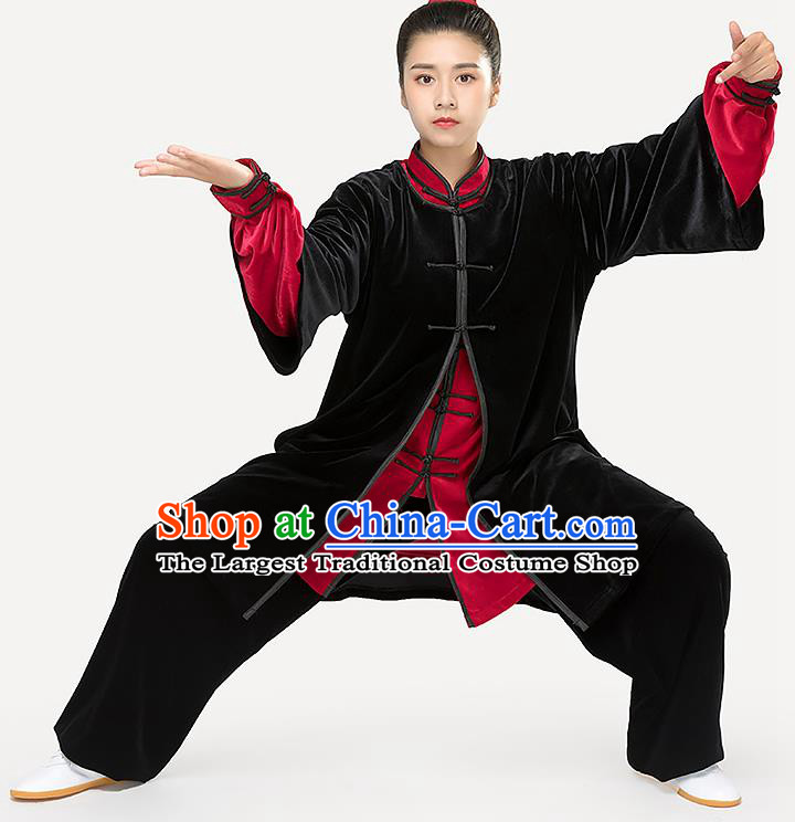 Traditional Chinese Tai Chi Competition Black Pleuche Outfits Martial Arts Stage Performance Costumes for Women