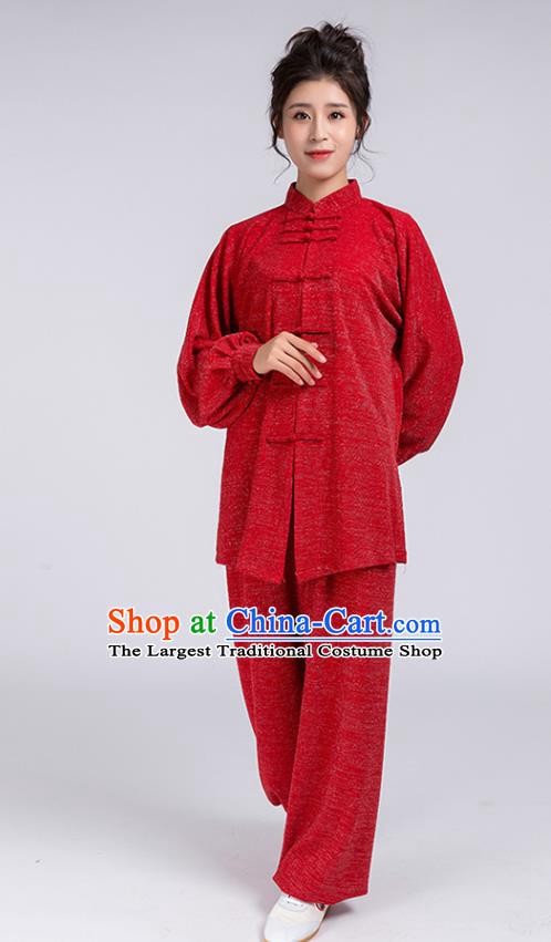 Top Chinese Tai Chi Training Red Outfits Traditional Kung Fu Martial Arts Competition Costumes for Women