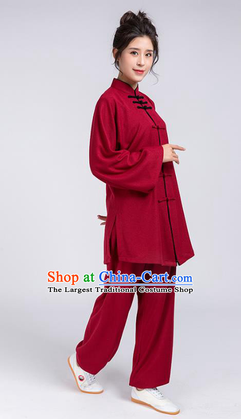 Top Chinese Tai Chi Chuan Training Wine Red Outfits Traditional Kung Fu Martial Arts Competition Costumes for Women