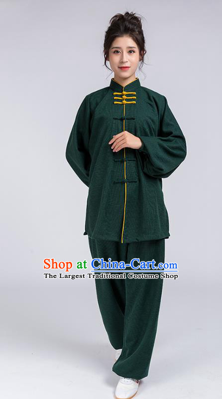 Top Chinese Tai Chi Chuan Training Atrovirens Outfits Traditional Kung Fu Martial Arts Competition Costumes for Women