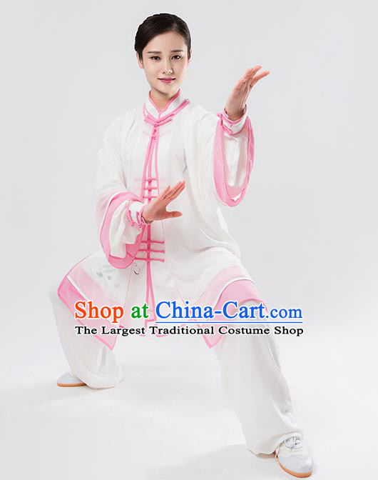 Top Chinese Martial Arts Printing Pink Outfits Traditional Tai Chi Kung Fu Training Costumes for Women