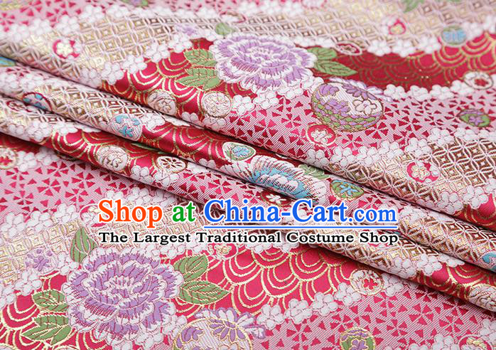 Chinese Traditional Peony Pattern Rosy Brocade Fabric Cheongsam Satin Tapestry Drapery