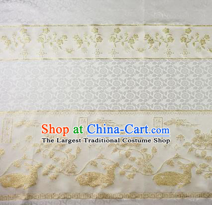 Chinese Traditional Flowers Deer Pattern Design White Brocade Fabric Hanfu Dress Satin Tapestry Drapery